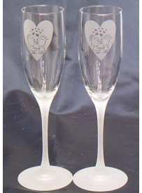 Coffret de 2 flutes à champagne gravé, pied sablé