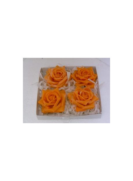 Boîte de 4 grandes roses en cire orange