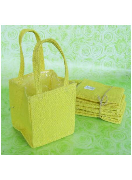 5 sacs en toile de jute jaune