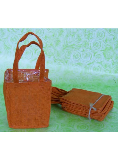 5 sacs en toile de jute orange