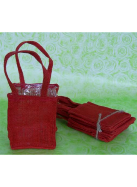 5 sacs en toile de jute rouge