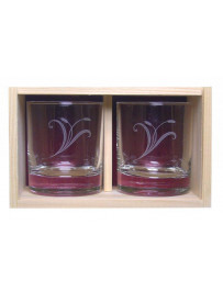 Coffret plumier en bois avec 2 verres whisky 30cl personnalisé