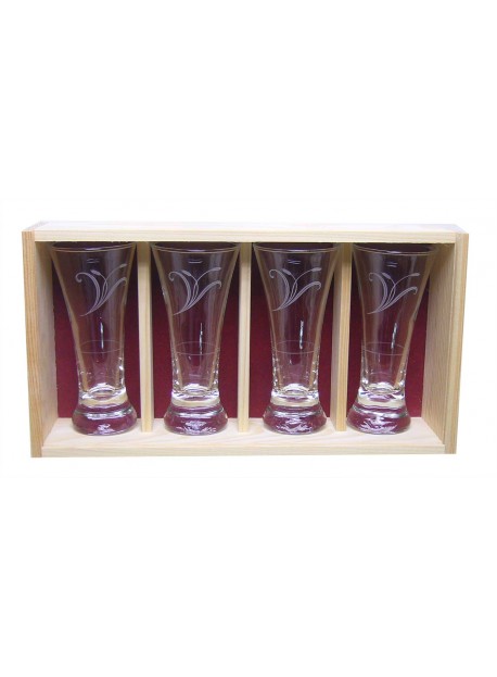 Coffret plumier en bois 4 verres à pastis 16 cl personnalisé - Est