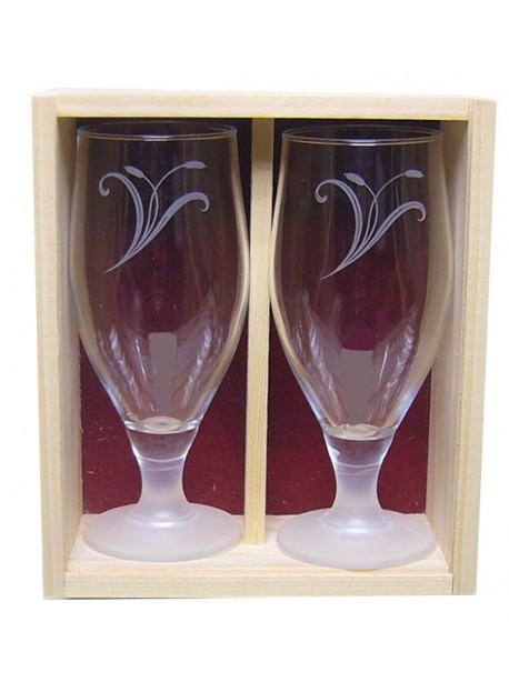 Coffret plumier en bois 2  verres à bière cervoise 32cl ou 38cl personnalisé