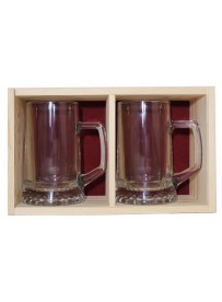 Coffret plumier en bois 2 chopes à bière 50 cl  personnalisée