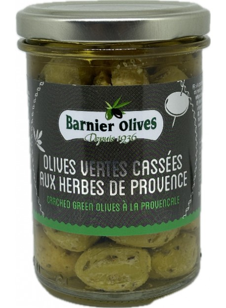 Olives vertes cassées aux herbes de provence 115gr