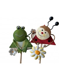 Pics grenouille / coccinelle en bois +métal 7.50 cm   12pces  94677