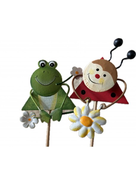 Pics grenouille / coccinelle en bois +métal 7.50 cm   12pces  94677