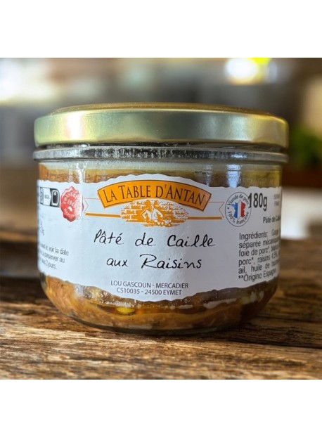 Paté de caille aux raisins 180 gr