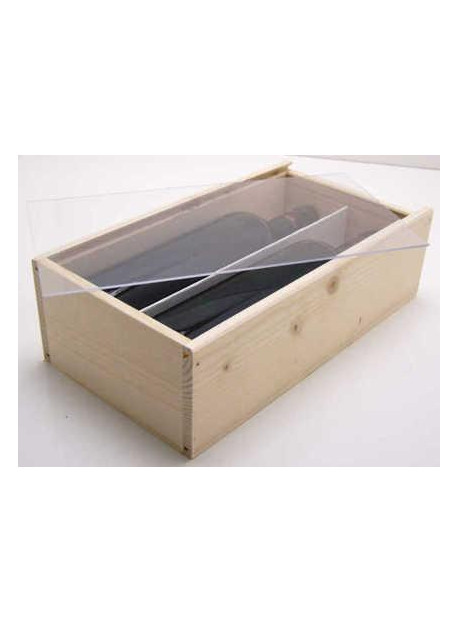 -Plumier vide couvercle plexi pour 2 bouteilles de Bordeaux 75 cl colis de 20 pièces