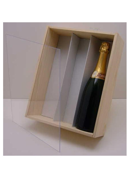 -Plumier vide couvercle plexi pour 3 bouteilles de Champagne 75 cl colis de 16 pièces