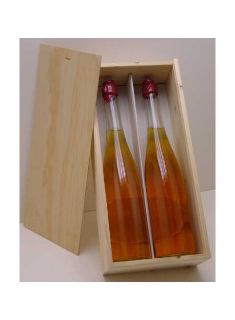 -Plumier couvercle bois pour 2 bouteilles d'Eau de vie 70cl colis de 20 pièces